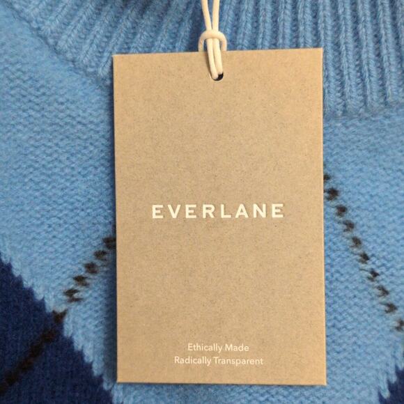 NWT Everlane Blue Navy Argyle Mock Turtleneck Wool Pullover Sweater Size L - Picture 9 of 12